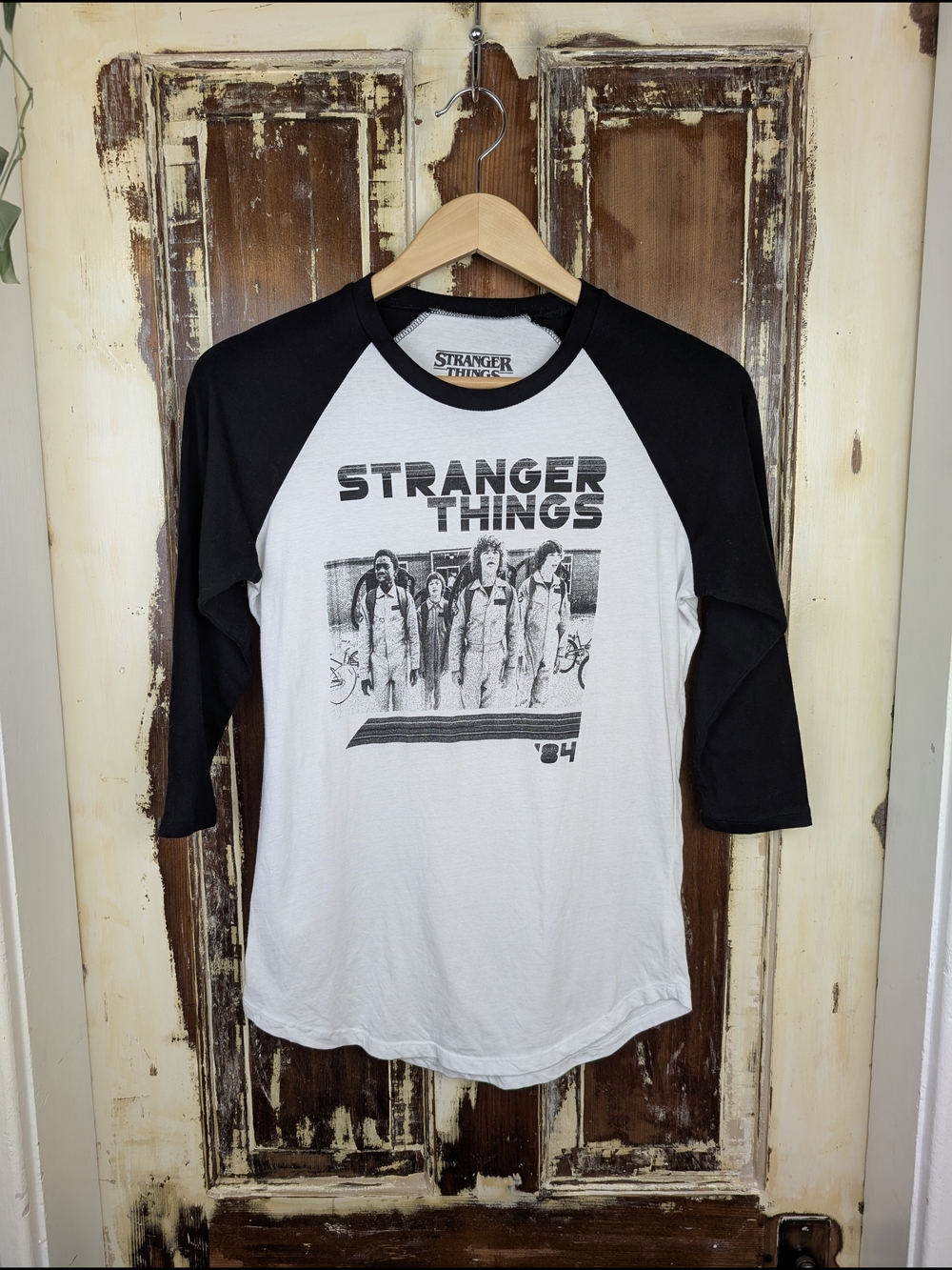 Stranger Things Official Raglan Shirt S/M Black White 3/4 Sleeve Baseball Tee